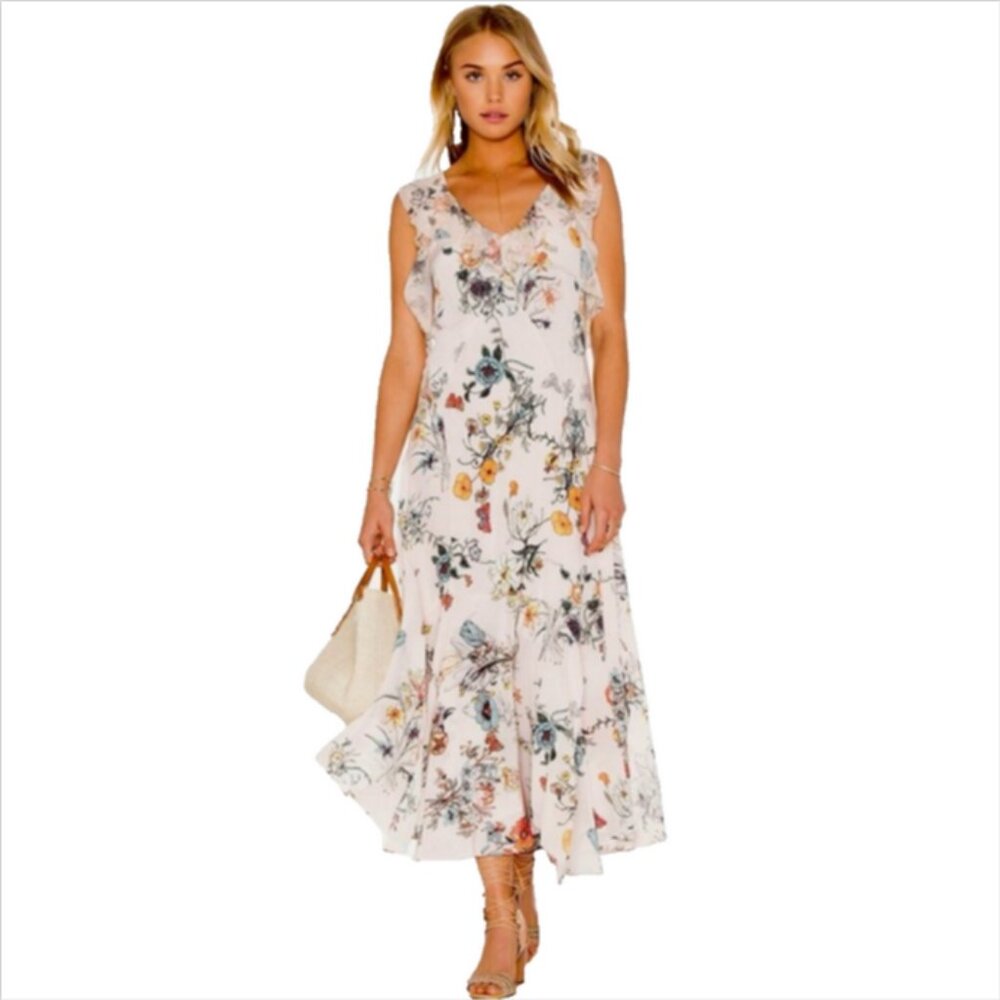 Rebecca Taylor Meadow Ruffle Silk Floral Maxi Dress